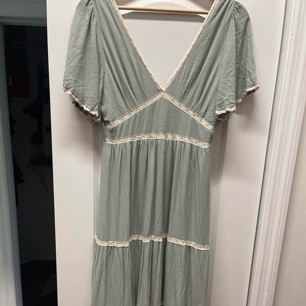 Teal v neck dress